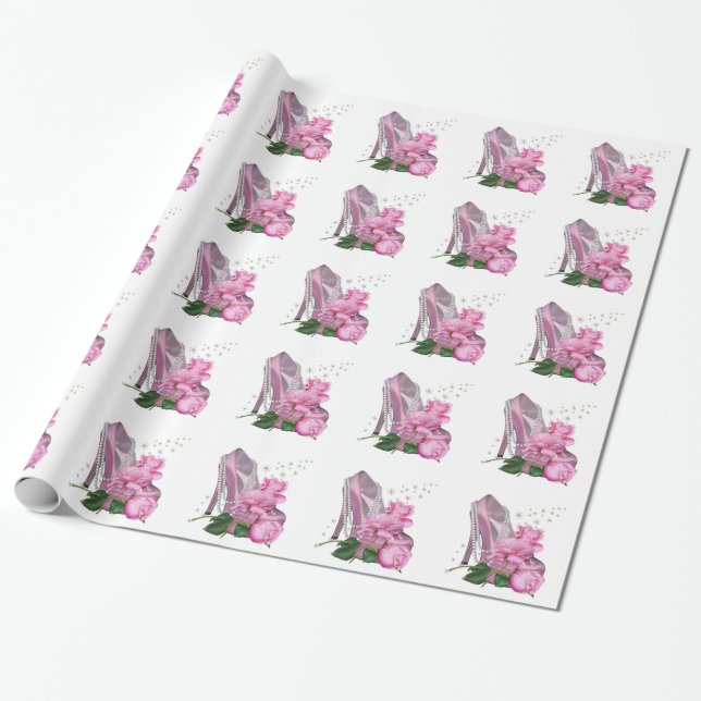 Papier Cadeau Pretty pink Hi Heel Rose (Déroulé)