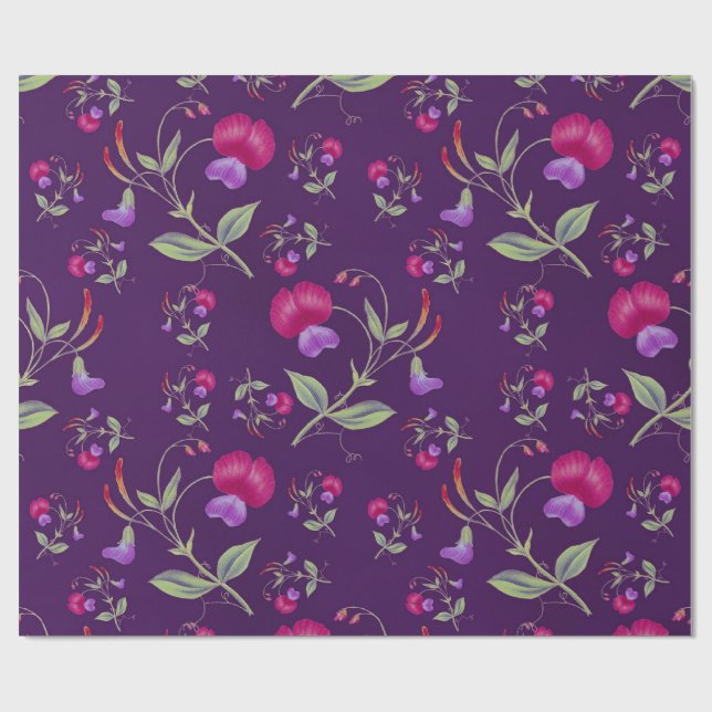 Papier Cadeau Pretty Purple and Pink Floral Pattern (Plat)