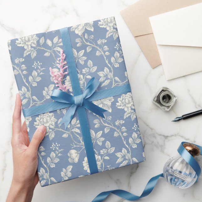 Papier Cadeau Pretty Romantic Blue Cream Flowers Bridal Shower (Cadeaux)