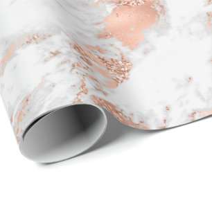 Papier Cadeau Pretty Rose Gold White Glitzy Marble