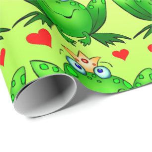 Papier Cadeau Prince Hearts Cheerful Cartoon Green de grenouille