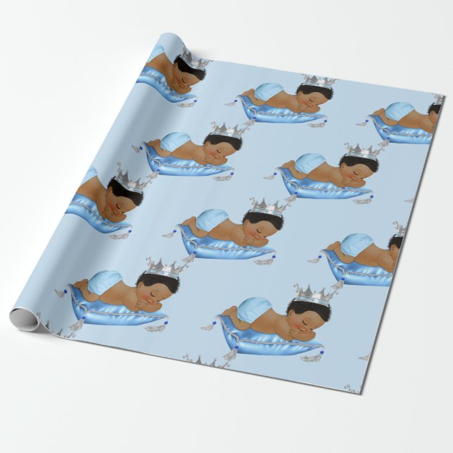 Papier Cadeau Prince Royal Baby Blue & Silver Coussin Boy (Déroulé)