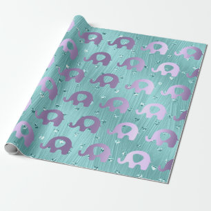 Papier Cadeau Princess Heart, Baby shower d'éléphant violet