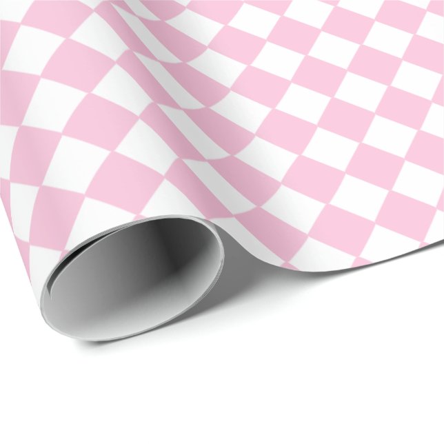 Papier Cadeau Princesse Anniversaire Pink Pastel Chessboard blan (Coin rond)
