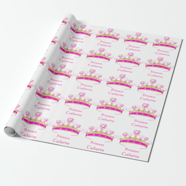 Papier Cadeau Princesse assez rose Crown Optional Custom Name (Déroulé)
