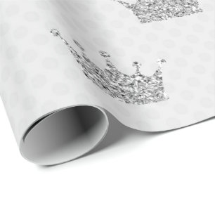 Papier Cadeau Princesse Crown Gray Glitter Silver pointille le