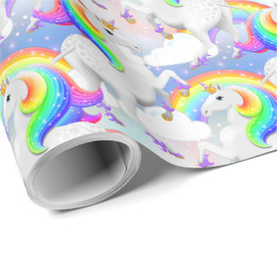 Papier Cadeau Princesse de la Forêt Arc-en-ciel Magique Unicorne