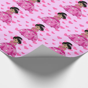 Papier Cadeau princesse du coeur avec cheveux naturels noirs