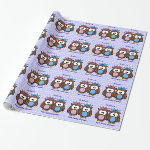 Papier Cadeau princesse et prince jumeaux de hibou