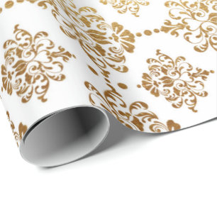 Papier Cadeau Princesse florale blanche d'ornement d'or royal