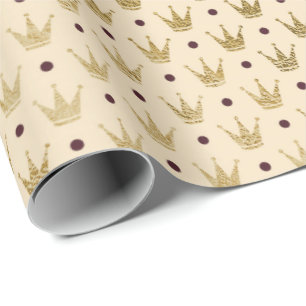 Papier Cadeau Princesse héritière kaki de points d'or crémeux