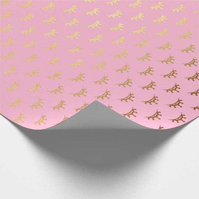 Papier Cadeau Princesse Pastel Rose Diadem Couronne Or (Coin)
