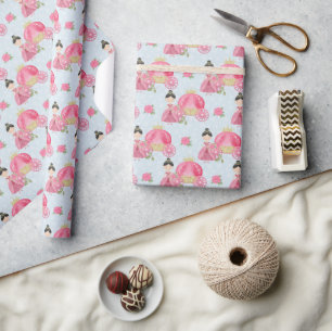 Papier Cadeau Princesse rose et Chariot