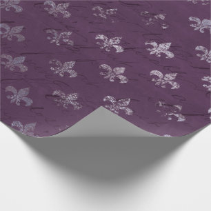 Papier Cadeau Princesse royale Violet Script Purple Fleur-De-lis
