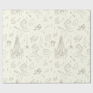 Papier Cadeau Princesse Sirène Fantaisie Océan Motif Toile Beige