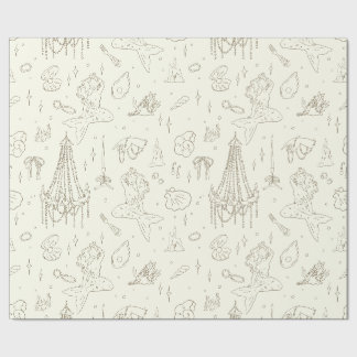 Papier Cadeau Princesse Sirène Fantaisie Océan Motif Toile Beige