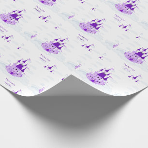 Papier Cadeau Princesse violette. Nom personnalisé Castle Girly