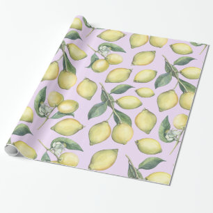 Papier Cadeau Printemps Aquarelle fraîche jaune branches de citr