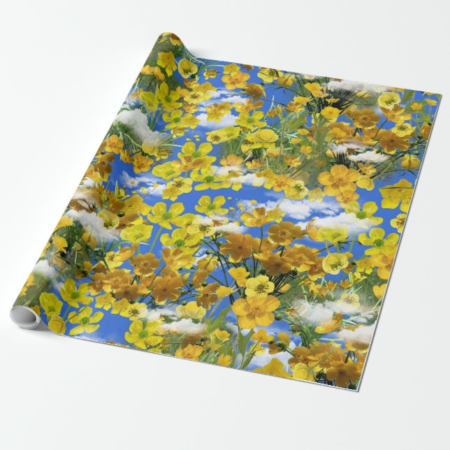 Papier Cadeau Printemps fleurs Butercup dans les nuages (Déroulé)