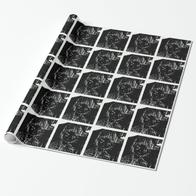 Papier Cadeau projet noir quotidien de manga d'anime (Déroulé)