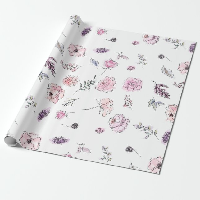 Papier Cadeau Promotion Bohemian Chic Floral Boho Girl Pink (Déroulé)