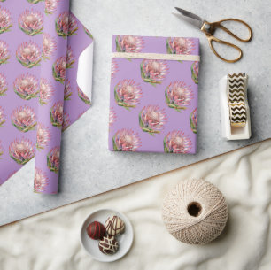 Papier Cadeau Protea sugarbush fleur aquarelle violet plante