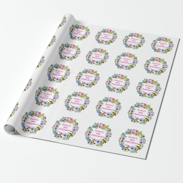 Papier Cadeau Protéger nos pollinisateurs Fleurs d'abeilles (Déroulé)