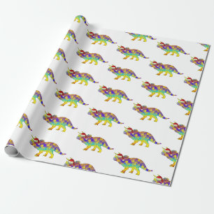 Papier Cadeau Psychedelic Xmas Tricératops Festival Dinosaure En