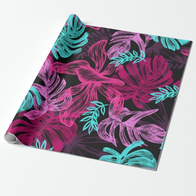 Papier Cadeau Psychédélique amusante et Feuilles de néon brillan (Déroulé)