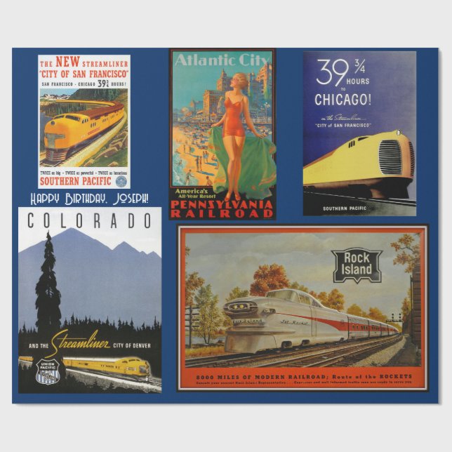 Papier Cadeau Publicité ferroviaire vintage (Plat)