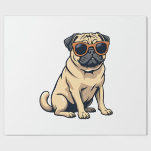 Papier Cadeau Pug vintage faisant le dab avec des lunettes de so