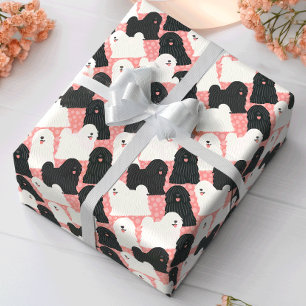 Papier Cadeau Puli Chien mignon Pink Polka Dot