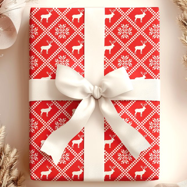 Papier Cadeau PULL-MAILLE DE NOËL Cerf Rouge (Créateur téléchargé)