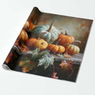 Papier Cadeau Pumpkins colorés et feuilles Vintage Decoupage