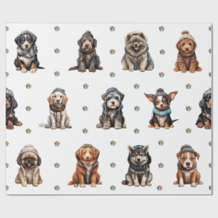 Papier Cadeau Puppies adorables 8 vacances de Noël en blanc