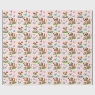 Papier Cadeau Puppies and Butterflies Pattern Baby Bib
