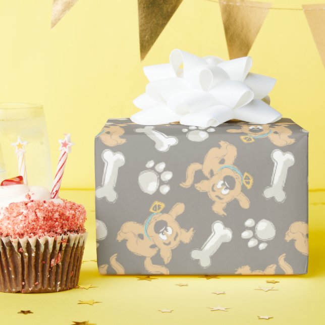 Papier Cadeau Puppy Scooby-Doo Bone & Motif Empreinte de patte (Fête d'anniversaire)