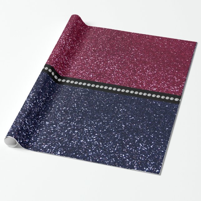 Papier Cadeau Purpke de prune et parties scintillant bleue marin (Déroulé)