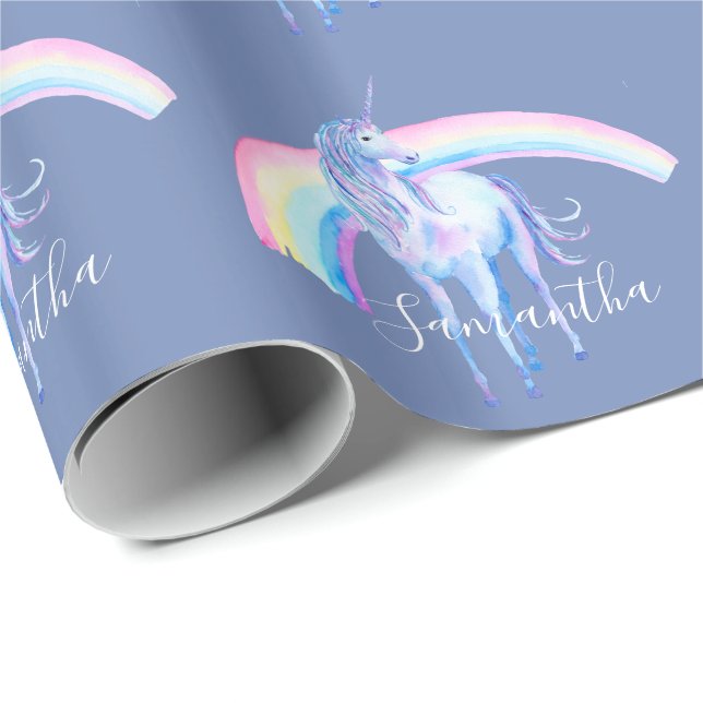 Papier Cadeau Purple Aqua Unicorn Dream (Coin rond)