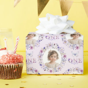 Papier Cadeau Purple Aquarelle Fleur sauvage Jardin Premier Anni