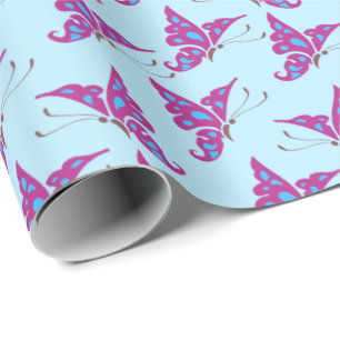 Papier Cadeau Purple Butterflies on Light Blue, Butterfly Print