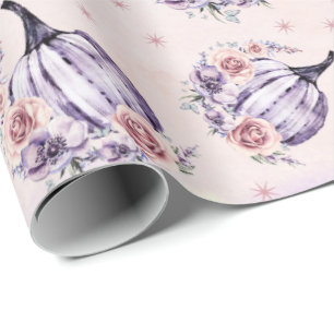 Papier Cadeau Purple citrouille mignon fleurs automne fleurs
