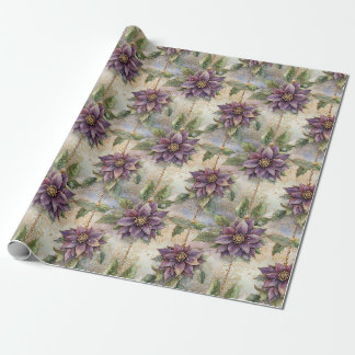 Papier Cadeau Purple Elegance Luxe Poinsettia & Holly Christmas