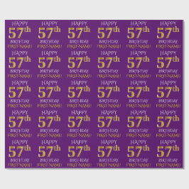 Papier Cadeau Purple, Faux Gold "HAPPY 57th BIRTHDAY"