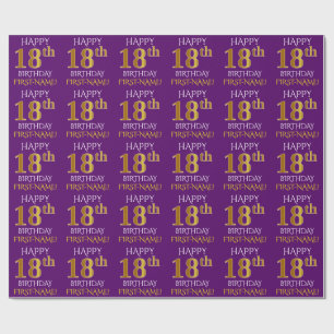 Papier Cadeau Purple, Faux Gold "HEUREUX 18e anniversaire"
