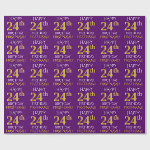 Papier Cadeau Purple, Faux Gold "HEUREUX 24ème anniversaire"