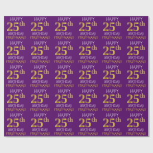 Papier Cadeau Purple, Faux Gold "HEUREUX 25ème anniversaire"