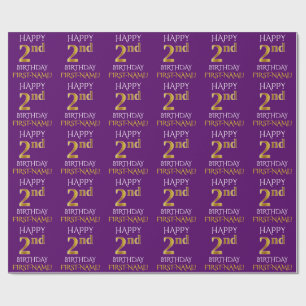 Papier Cadeau Purple, Faux Gold "HEUREUX 2e anniversaire"
