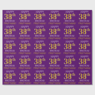 Papier Cadeau Purple, Faux Gold "HEUREUX 38e anniversaire"