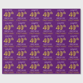 Papier Cadeau Purple, Faux Gold "HEUREUX 40e anniversaire"